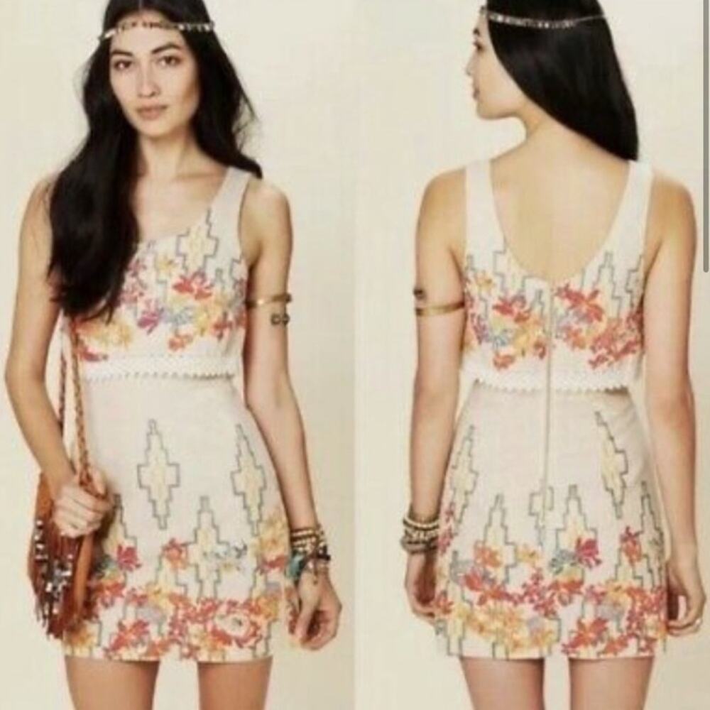 Free People Women’s Sz 4 Big Bang Mini Dress Sleeveless Tribal Metallic
